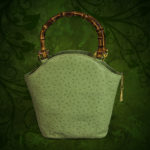 Bamboo handle mini tote bag ostrich leather style