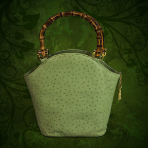 Bamboo handle mini tote bag ostrich leather style